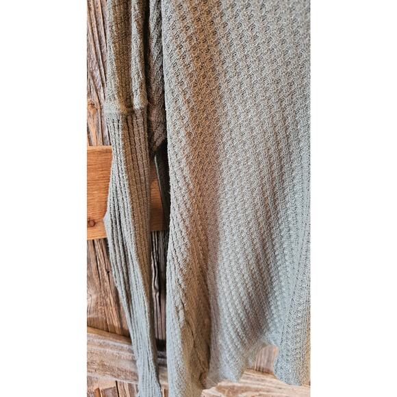 Lucky Brand thermal Cowl Neck Waffle Knit Sweater Olive Color High-Low XL boho - Picture 3 of 6